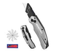 WORKPRO Cutter Professionnel Pliant, Cutter Utilitaire avec Mécanisme de Changement Rapide, 10 Lames SK5 Incluses, Idéal pour Coupe, Argenté