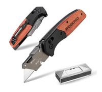 WORKPRO Cutter Professionnel Pliant, Lame Cutter avec Mécanisme de Changement Rapide, avec Manche en Bois Classique et 10 Lames en SK5 de Rechange, Robuste et Ergonomique
