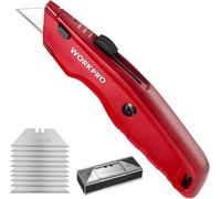 WORKPRO Cutter Universel à Lame Rétractable, Cutter Professionnel avec 10 Lames Supplémentaires en SK5, Cutter à Moquette avec Manche en Aluminium Antidérapant, Rouge