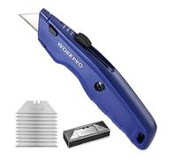 WORKPRO Cutter Universel et Professionnel à Lame Rétractable avec 10 Lames Supplémentaires en SK5, Manche en Aluminium Antidérapant, Bleu
