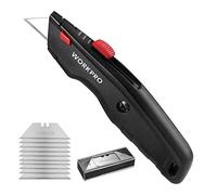 WORKPRO Cutter Universel et Professionnel à Lame Rétractable avec 10 Lames Supplémentaires en SK5, Manche en Aluminium Antidérapant, Noir