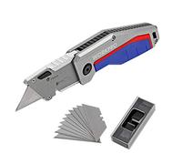 WORKPRO Cutter Utilitaire Couteau Pliant avec Mécanisme de Changement Rapide - Poignée en Alu Antidérapant, 10 Lames Supplémentaires Incluses