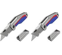 WORKPRO Cutter Utilitaire Couteau Pliant avec Mécanisme de Changement Rapide - Poignée en Alu Antidérapant, 10 Lames Supplémentaires Incluses (Lot de 2)