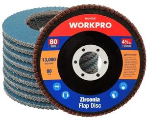 WORKPRO Disques Abrasifs 10 pièces, Disques de lames ø115 mm, Disques 80 Grain pour Meuleuses d'Angle pour Acier Inoxydable, Métal/Acier et Bois