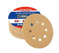 WORKPRO Disques de Ponçage 125mm 50 Pièces, Grain 80, 120, 240, 3 Fois Plus Résistant, Disques Abrasifs 125mm de Qualité avec 8 Trous pour Polissage, Dérouillage, Finition