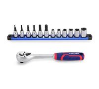 WORKPRO Ensemble de Clés à Cliquet 3/8" à Dégagement Rapide, 72 Dents, Douilles Cr-V et Barre Magnétique pour Douilles - 14 Pièces, Outil pour Réparation Automobile et Bricolage