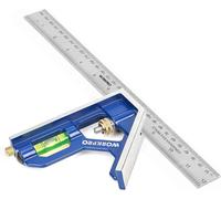 WORKPRO Équerre combinée 12in/300 mm, construction en acier inoxydable et zinc, 32 cm, bleu transparent, graduation 0-300 mm, outil de mesure pour ingénieurs et menuisiers
