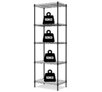 Etagere de Rangement a 5 Niveaux WORKPRO, Etagere Charge Lourde de 250KG(Total), Etagere de Stockage Metallique, 5 Couches Reglables, 4 Pieds Reglables en Hauteur, 44x29x130cm, pour Maison/Bureau/Noir