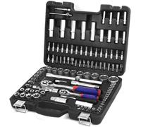 WORKPRO Coffret de Douilles et Embouts 108 Pièces avec Clés à Cliquet 1/2" et 1/4" (72 Dents), 2 Rallonges, Porte Embout et Universel, Boîte Pratique et Résistante