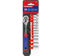 WORKPRO Jeu de 14 pièces de clés à douilles métriques (4-13 mm), acier CrV antirouille, ratchet à 72 dents 1/4" à réarmement rapide avec barre d’extension