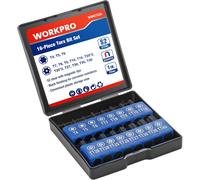 WORKPRO Jeu de 16 embouts de tournevis Torx en acier S2 magnétiques avec porte-embout, manchons hexagonaux 1/4 pouce et boîte de rangement