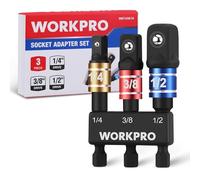 WORKPRO Jeu de 3 Adaptateurs de Douilles à Choc - Emmanchement Hexagonal 1/4" pour Douilles 1/4", 3/8" et 1/2", Compatible Perceuses et Visseuses