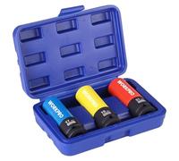 WORKPRO Jeu de 3 Douilles à Choc 1/2", Douilles à Impact en CR-MO 17 mm, 19 mm, 21 mm, avec Boîte de Rangement, pour Protection de Jante Aluminium de Voiture