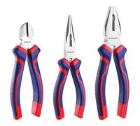 WORKPRO Jeu de 3 Pinces en Acier au Carbone de Qualité avec Poignée Souple, Pince à Bec Long 160mm, Pince Coupante 160mm, Pince Universelle 185mm pour Réparation Domestique