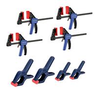 WORKPRO Serre Joint et Pince à Ressort 8 Pièces, 4 Mini Serres-joint (Longeur:200 mm,Portée 115 mm, Plage d'expansion 200 mm)et 4 Pinces à Ressort (Largeur d’Ouverture 45 mm/60 mm)pour Travail du Bois