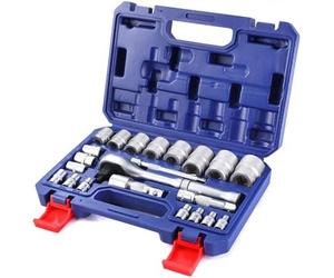 WORKPRO Jeu de douilles 22 pièces 3-en-1, finition mate, avec poignée à cliquet, mallette en plastique bleue (1/4", 3/8", 1/2")