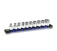 WORKPRO Jeu de Douilles 3/8", 10 Pcs, 7-17 mm, Acier CR-V, Douilles Hexagonales Extérieures Anti-Roulement, Compatibles avec Clés, avec Rail de Rangement, pour Réparations Auto, Mécanique et Bricolage