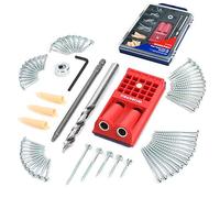 WORKPRO Kit Complet de Gabarit de Trou de Poche de Perçage 125 Pièces, avec 100 Vis Autofileteuses et 20 Bouchons - Guide de Menuiserie, Positionneur de Trou Oblique Idéal pour Travail du Bois