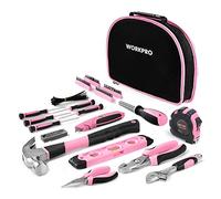 WORKPRO Kit d’Outils Pink Rose 103 Pièces - Sac à Outils avec Sac Rond Portable - Outils de Finition Chromée Durable et Résistant - Parfait pour Bricolage, Entretien Domestique