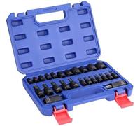 WORKPRO Jeu de 25 Douilles Torx, Torx Intérieur et Extérieur 1/4", 3/8" et 1/2", Coffret Douilles en Acier S2, Acier Chrome Vanadium, avec Boîte de Rangement