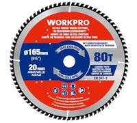 WORKPRO Lame de Scie Circulaire 165 mm 80 Dents ATB, Coupe Précise et Lisse pour Bois Massif, Bois Tendre, MDF et Contreplaqué