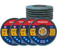WORKPRO Lot de 10 Disques Abrasifs à Lamelles 125 mm, Grain 40-60-80-120, Disque à Meuler en Alumine de Qualité Supérieure pour Enlever Ebavure, Rouille, Polissage, Finition