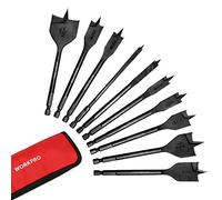 WORKPRO Lot de 10 forets à bêche en SAE pour le travail du bois, pochette de rangement incluse