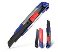 WORKPRO Lot de 2 Cutters Professionnels en Alu, Cuter Rétractable 18mm avec Lames de Cutter Sécables en SK5 (10 Lames de Rechange Comprises) et Distributeur, Idéal pour Couper Papier, Carton