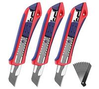 WORKPRO Lot de 3 Cutters Professionnels, Couteau Utilitaire Rétractable 18mm, Positions de Verrouillage, Cuter Rétractable, 10 Lames de Rechange Comprises, Idéal pour Papier, Carton, Trois Couleurs