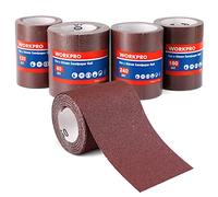 WORKPRO Lot de 4 Rouleaux de Papier Abrasif 93MM x 5M, Grain 60, 120, 180, 240, Rouleaux Abrasifs pour Polissage, Dérouillage, Finition