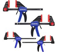 WORKPRO Lot de 4 serre-joints F pour menuisier, 150 mm (2 pièces) et 120 mm (2 pièces), serrage/écartement à une main, charge légère, à changement rapide, 23/68 kg