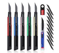 WORKPRO Lot de 5 Cutters Professionnels en Alu, Cuter Rétractable 9mm, Positions de Verrouillage, Lames de Cutter Sécables en SK5, 10 Lames de Rechange Comprises, Idéal pour Papier, Carton