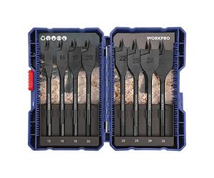 WORKPRO Mèche Plate Bois 8 Pièces avec Tige Hexagonale de 1/4'' de Changement Rapide, Mèches Plates en Acier au Carbone de Qualité Ø12, 16, 18, 22, 25, 28 et 32 mm, Longeur 150mm