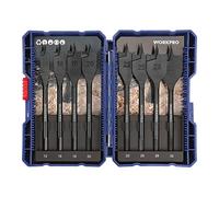 WORKPRO Mèche Plate Bois 8 Pièces | Tige Hexagonale de 1/4'' de Changement Rapide, Mèches Plates en Acier au Carbone Ø12 à 32 mm, Longeur 150 mm