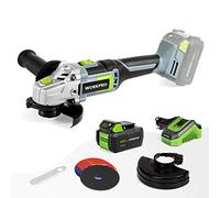 Meuleuse d'angle Electrique sans Fil 20V WORKPRO avec Batterie 4,0Ah, Ø125mm, Leger avec 5 Disques a Tronconner, 2 Capots de Protection, Chargeur Rapide et Poignee Auxiliaire
