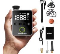 WORKPRO Mini Compresseur d’Air Portatif Sans Fil 8V, Pompe à Air Rechargeable 140 PSI（9,78bar）Type-C USB Charge - Gonfleur Portable pour Voiture, Moto, Vélo, Ballon, Lampe de Poche & Power Bank