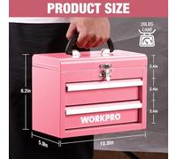 WORKPRO Boîte à Outils Métallique Portable à 2 Tiroirs, Mini Coffret avec Compartiment Supérieur, Glissières à Roulement à Billes, Poignée Ergonomique, Revêtement PVC et Patins Antidérapants