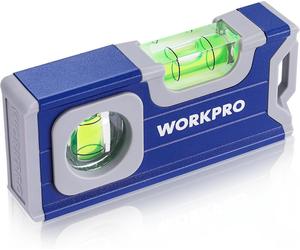 WORKPRO Mini niveau à bulle magnétique en alliage d'aluminium avec trou de suspension et aimant puissant 115 mm, 2 niveaux 90°/180°