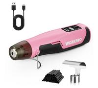 WORKPRO Mini Pistolet à Air Chaud Sans Fil, Décapeur Thermique 3 Températures (Froid/300°C/450°C), Chauffage Rapide avec Buse Réflectrice et 50 Tubes Thermorétractables, pour DIY, Embossage, Artisanat
