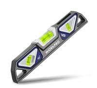 WORKPRO Niveau Torpédo Magnétique 25 cm avec 3 Fioles 45°/90°/180°, en Alliage d’Aluminium, Précision 0,5 mm/m, Fioles à Double Lecture Brevetées, Aimants Puissants