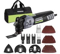 WORKPRO Outil Multifonction Oscillant 400 W, 6 Vitesses Réglables, 23 Accessoires, Angle d'Oscillation 3,5°, pour Sciage, Grattage, Sablage, Façonnage, Polissage, Coupe