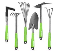 WORKPRO Outils de Jardinage 6 Pièces, Kit d'outils de Jardin en Acier Inoxydable avec Houe 2-en-1, Treulle, Râteaux, Couteau Désherbeur, Finition Martelée, pour Taille et Entretien, Cadeaux de Jardin