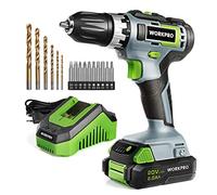 Perceuse Visseuse sans Fil 18V WORKPRO avec Mandrin 3/8'', 2 Vitesses, Reglage de Couple 18 + 1, Charge Rapide 1H, Visseuse Devisseuse avec Batterie au Lithium-ion 2,0Ah et 16 Accessoirs