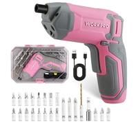 WORKPRO Perceuse Visseuse Sans Fil 3,6V, Visseuse Devisseuse Excentrique Rechargeable avec Batterie 2,0Ah, 7Nm, 2 Sens Rotation + Lampe LED, Câble Charge USB, 24 Accessoires, pour Bricolage, Rose