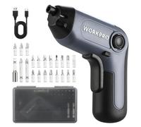 WORKPRO Perceuse Visseuse sans Fil 6 Nm 3,6 V, Visseuse Devisseuse Excentrique avec 21 Embouts, Barre d'Extension, Batterie 2000 mAh, Lumière LED, Câble USB-C, Boîte de Rangement, pour Bricolage, Gris