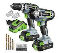 WORKPRO Perceuses Combi 20V avec 2 Batteries 2,0Ah | Perceuse Visseuse Sans Fil 20V Double Vitesse, Couple 18+1, Visseuse à Choc 130Nm, Charge Rapide 1H, 16 Accessoires Inclus
