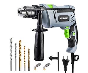 WORKPRO Perforateur Visseuse Electrique 850W, Perceuse à Percussion Filaire de Perceuse 3000 tr/min, Marteau et Perceuse 2 en 1 avec Poignée Rotative à 360°, 3 Forets Hélicoïdaux et 2 Forets à Béton