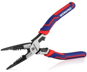 WORKPRO Pince Multifonctionnelle à Bec Long en Cr-V - Maintenir, Dénuder, Couper, Sertir, Serrer, Enroulement - Pour Usage Domestique ou Electricien