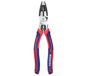 WORKPRO Pince Universelle Multifonctionnelle 209 mm, Fonction 5 en 1 - Maintenir/Dénuder/Couper/Sertir/Serrer, Fabriquée en Cr-V, avec Poignée Bi Matière pour Usage Domestique ou Electricien