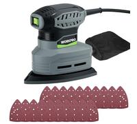 WORKPRO Ponceuse Delta Électrique 130W avec Aspiration de Poussière, 13000 tr/min, Ponceuse Triangulaire avec 20 Feuilles Abrasives, Ponceuse d’Angle pour Bois, Métal et Polissage
